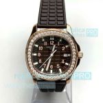 PPF Swiss Clone Patek Philippe Aquanaut Brown Dial Diamond Quartz Rubber Strap Watch 